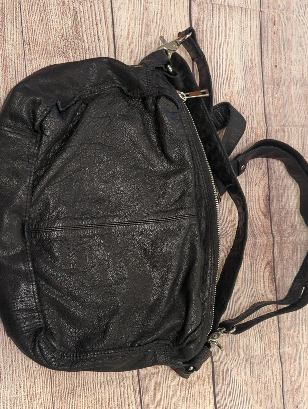 Nunoo Mia Washed Black Leather Crossbody Messenger Bag